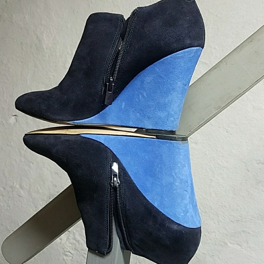 Ann Taylor Suede Wedge Bootie - navy / desert sky